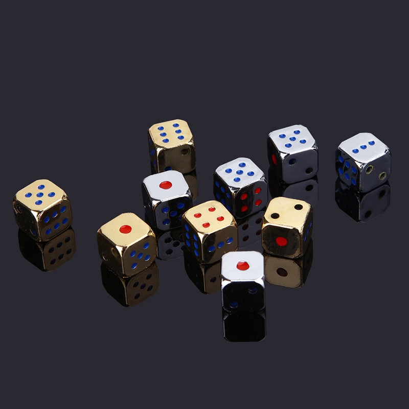 5PCS/1Set Creative Metal Dice Golden/Silver Funny Game Dice with Colorful Points