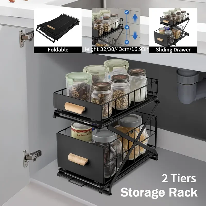 2-Tier Adjustable Under Sink Storage Rack