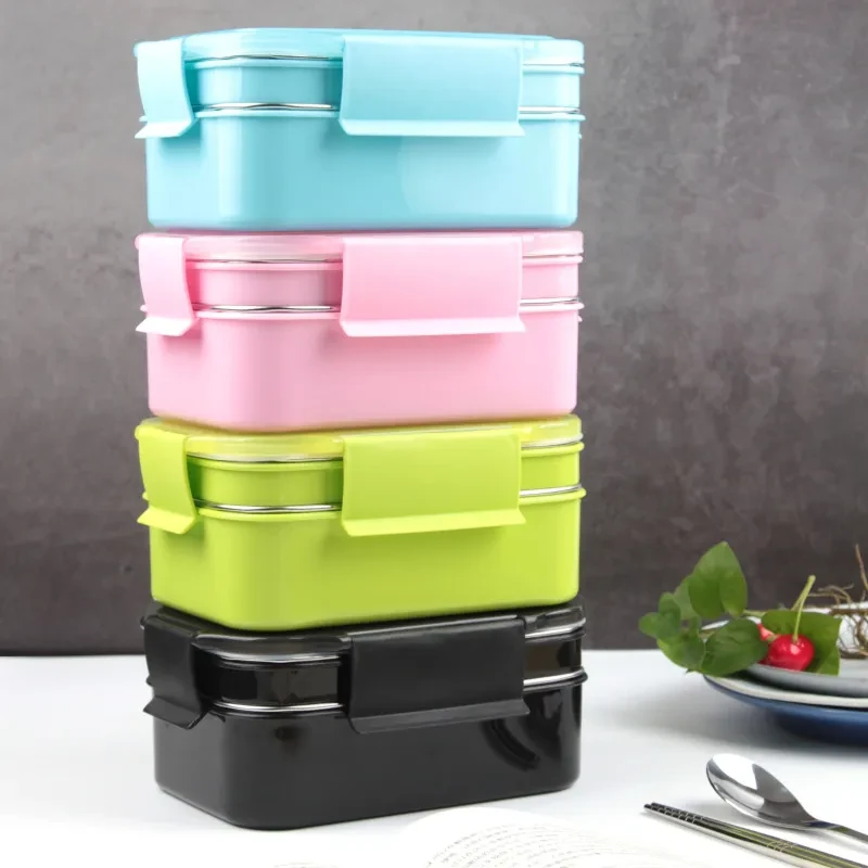ONEUP 304 Stainless Steel Lunch Box For Kid New Two-layers Bento Box For Student Food Container With Tableware Lunch Bag Kitchen