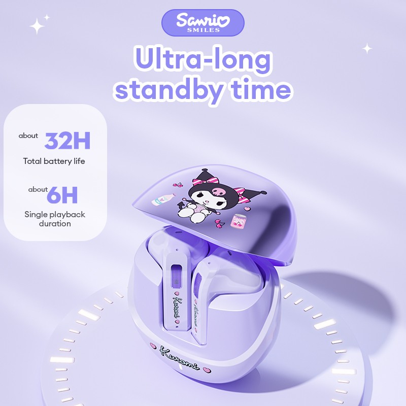 Miniso Sanrio BL02 Wireless Bluetooth 5.4 Earphones Touch Control HD Call Earbuds with LED, Long Endurance Music Headphones, Cute Design