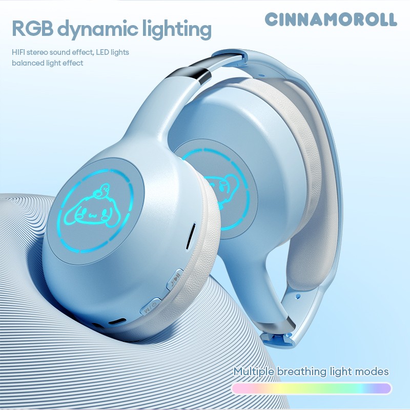 Miniso Sanrio EM-368 Bluetooth 5.2 Headphones  Stereo Sound Wireless Earphones with RGB Light, Kuromi, Melody, and Hello Kitty Designs