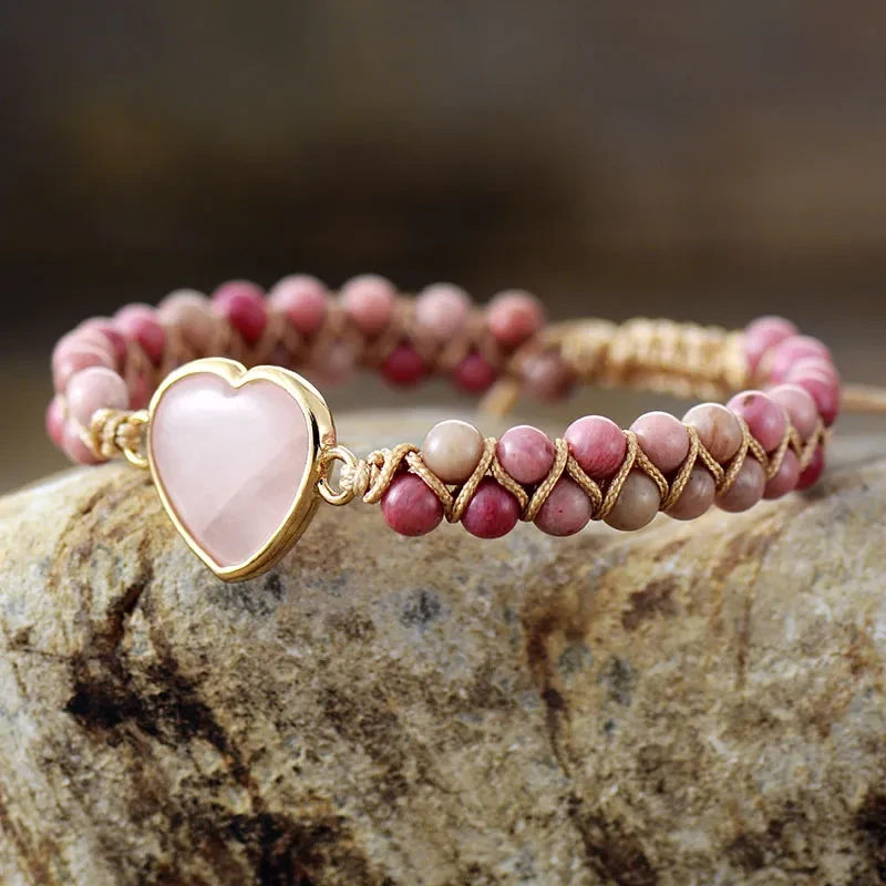 Double Natural Stone Hand-woven Bracelet With Adjustable Strings