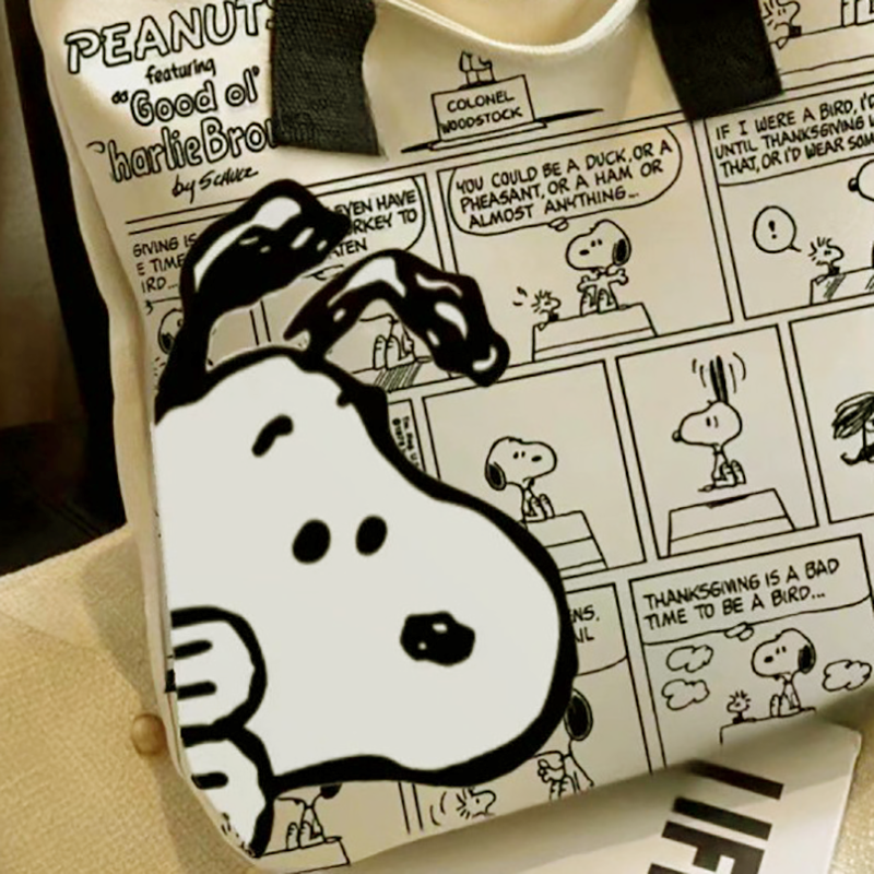 MINISO Snoopy Cartoon Printed Canvas Bag  Large Capacity Handbag, Casual Versatile Tote Bag, Shopping Bag, Shoulder Bag