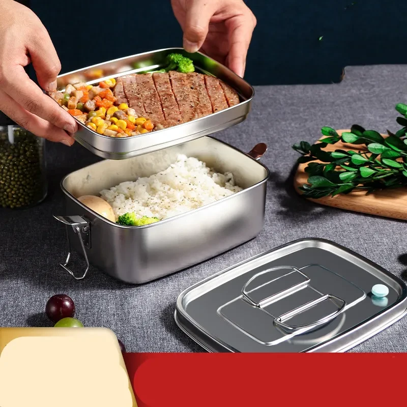 Stainless Steel Sealed Lunch Box Fresh Keeping Box Rectangular Leak Proof With Lid