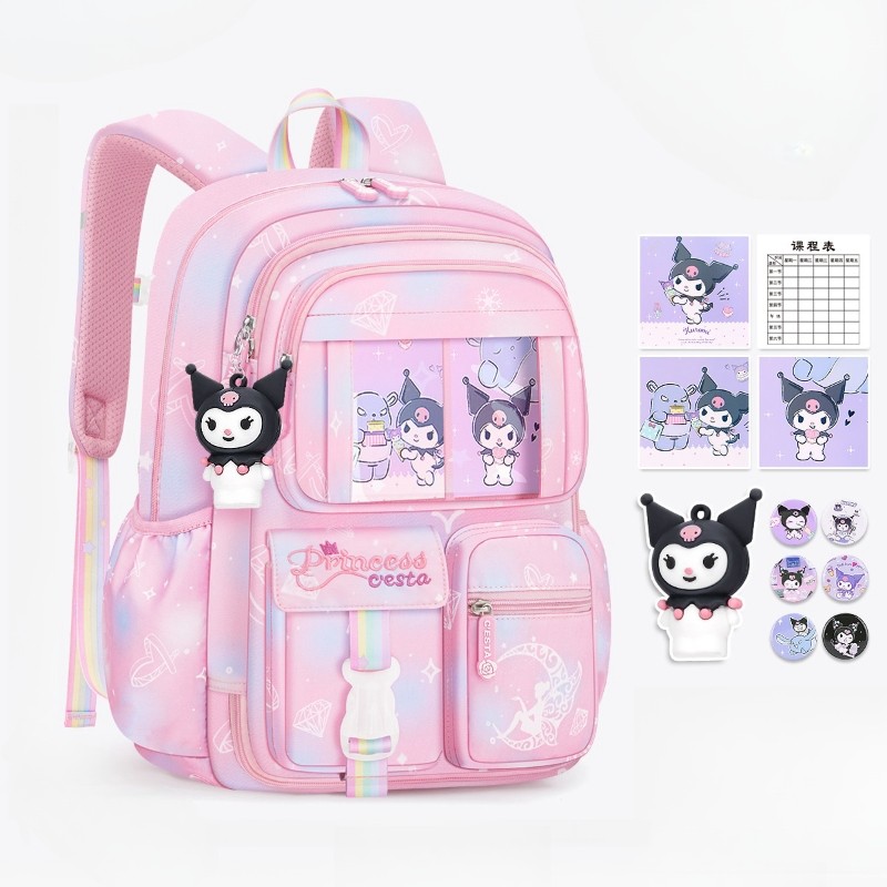 MINISO Sanrio Kuromi Student Backpack Kawaii Reduce Burden Protect Spine Kids Schoolbag, Cute Cartoon Light Book Bag, Girl Gift