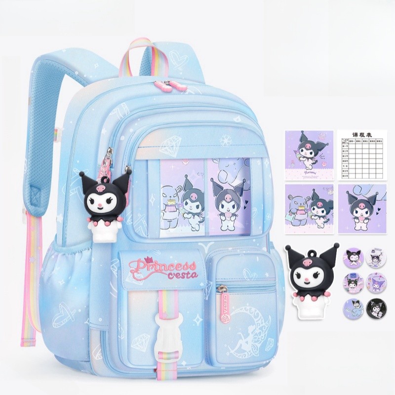 MINISO Sanrio Kuromi Student Backpack Kawaii Reduce Burden Protect Spine Kids Schoolbag, Cute Cartoon Light Book Bag, Girl Gift