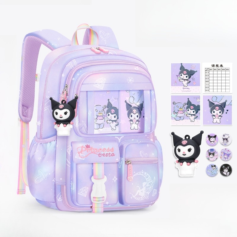 MINISO Sanrio Kuromi Student Backpack Kawaii Reduce Burden Protect Spine Kids Schoolbag, Cute Cartoon Light Book Bag, Girl Gift