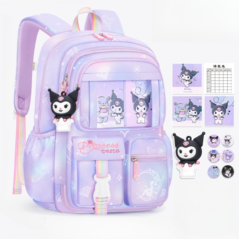 MINISO Sanrio Kuromi Student Backpack Kawaii Reduce Burden Protect Spine Kids Schoolbag, Cute Cartoon Light Book Bag, Girl Gift