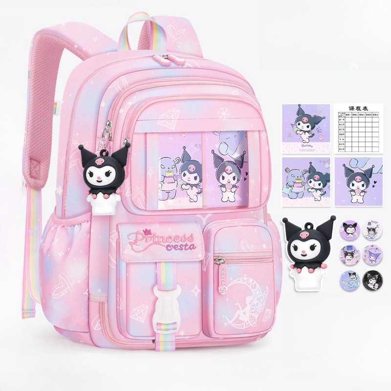 MINISO Sanrio Kuromi Student Backpack Kawaii Reduce Burden Protect Spine Kids Schoolbag, Cute Cartoon Light Book Bag, Girl Gift