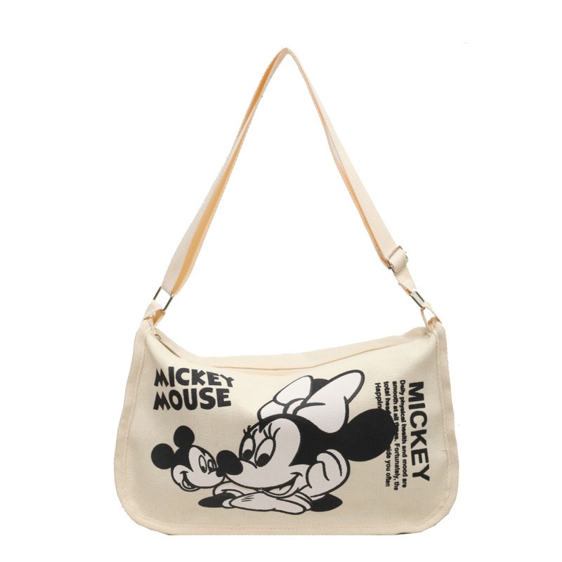 MINISO Snoopy Cartoon Cute Print Canvas Bag Large Capacity One Shoulder Dumpling Bag, Women's Crossbody Bag