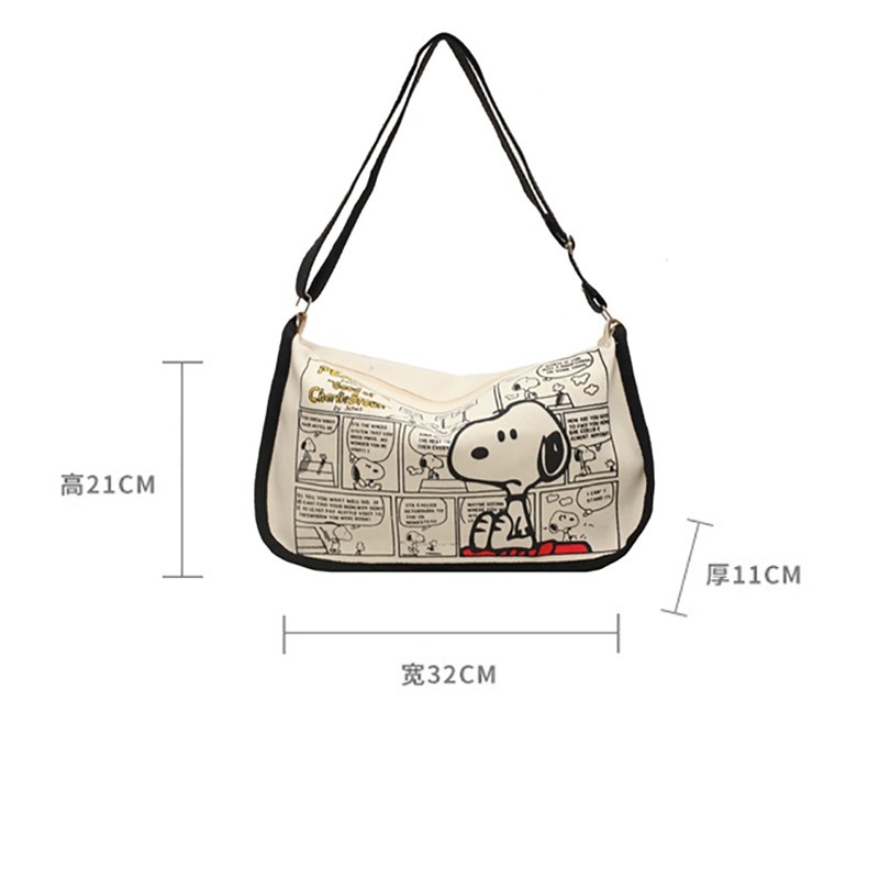 MINISO Snoopy Cartoon Cute Print Canvas Bag Large Capacity One Shoulder Dumpling Bag, Women's Crossbody Bag