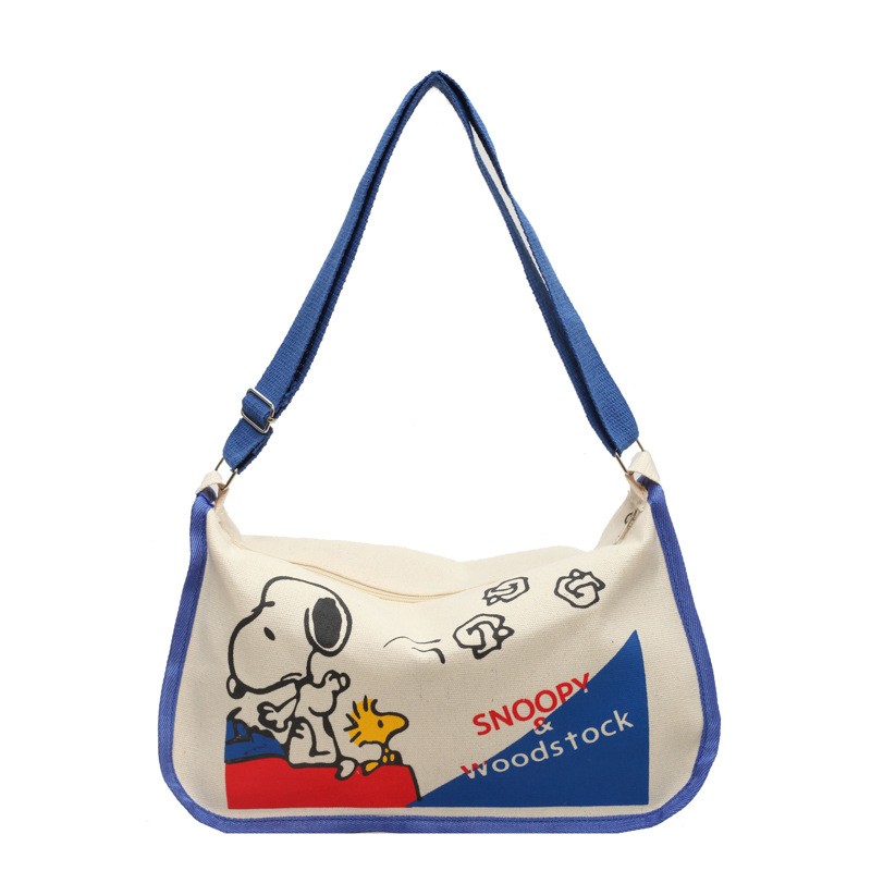 MINISO Snoopy Cartoon Cute Print Canvas Bag Large Capacity One Shoulder Dumpling Bag, Women's Crossbody Bag