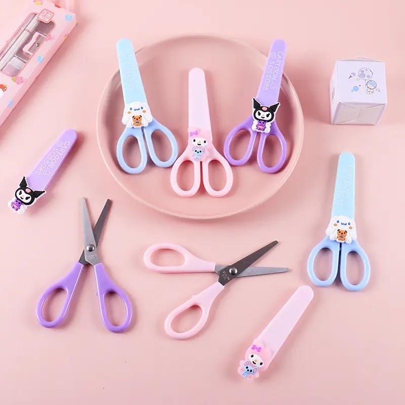 MINISO Cartoon Sanrio Kuromi Scissors  Cinnamoroll Melody Cute Kid Safety Shears for Stationery and Student Supplies