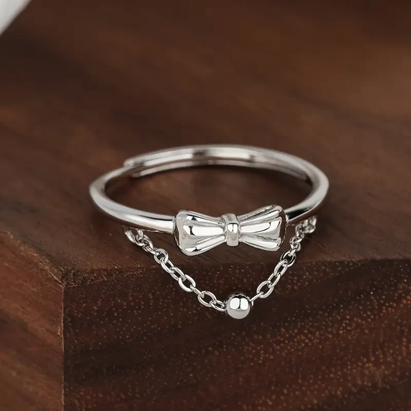 1pc S925 Silvery Bow Tie Bracelet Elegant & Versatile Adjustable Open Ring for Women, Perfect for Travel, Daily Wear, Valentines Day & Mothers Day Gifts
