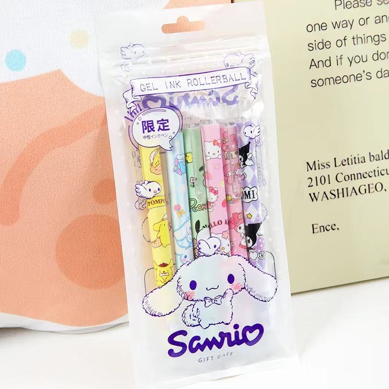 6Pcs/Set Kawaii Sanrio Hello Kitty 0.5mm Gel Pens Cute Kuromi Press Gel Pen Cartoon Kids School Student Stationery Supplies Gift