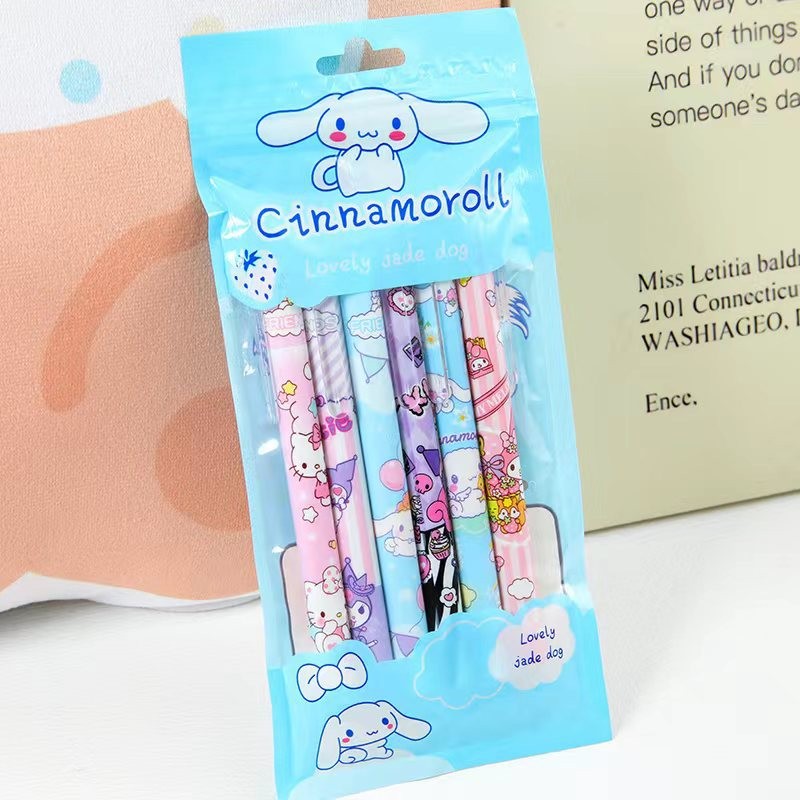 6Pcs/Set Kawaii Sanrio Hello Kitty 0.5mm Gel Pens Cute Kuromi Press Gel Pen Cartoon Kids School Student Stationery Supplies Gift
