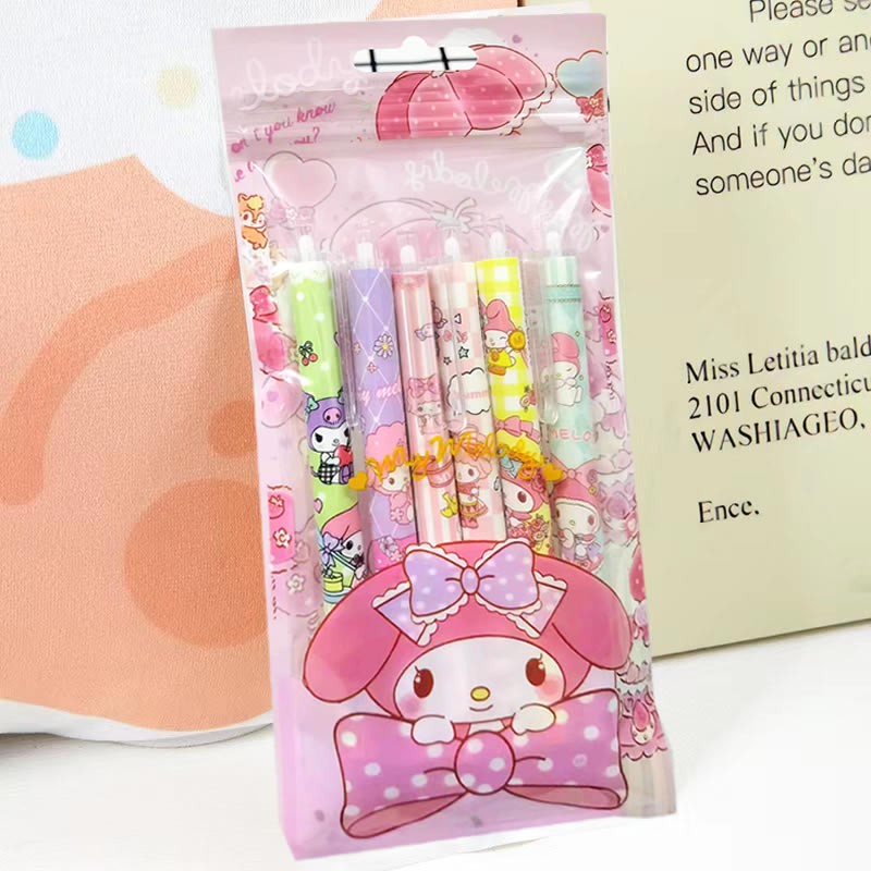 6Pcs/Set Kawaii Sanrio Hello Kitty 0.5mm Gel Pens Cute Kuromi Press Gel Pen Cartoon Kids School Student Stationery Supplies Gift