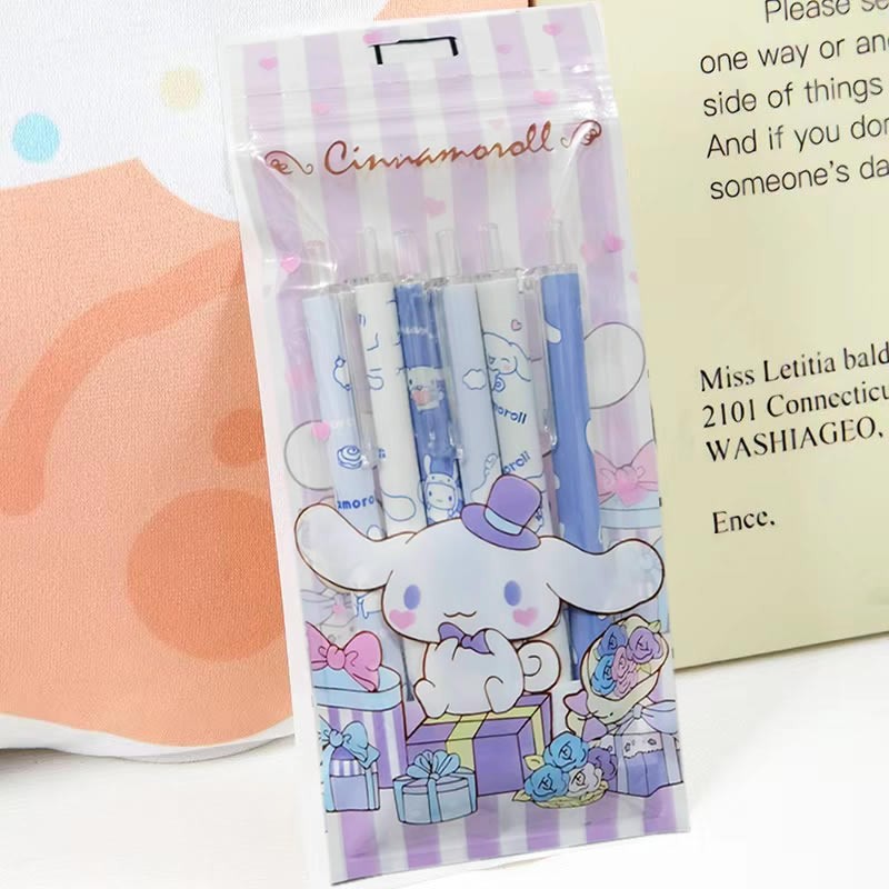 6Pcs/Set Kawaii Sanrio Hello Kitty 0.5mm Gel Pens Cute Kuromi Press Gel Pen Cartoon Kids School Student Stationery Supplies Gift