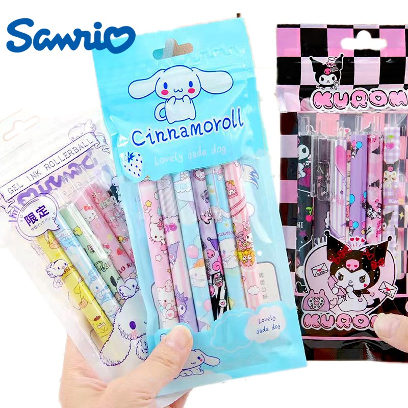 6Pcs/Set Kawaii Sanrio Hello Kitty 0.5mm Gel Pens Cute Kuromi Press Gel Pen Cartoon Kids School Student Stationery Supplies Gift