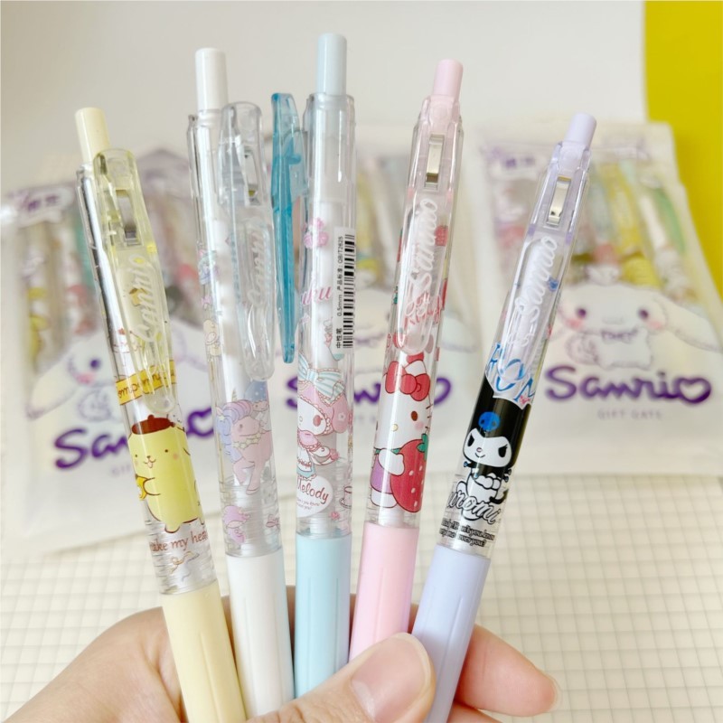 6Pcs/Set Kawaii Sanrio Hello Kitty 0.5mm Gel Pens Cute Kuromi Press Gel Pen Cartoon Kids School Student Stationery Supplies Gift