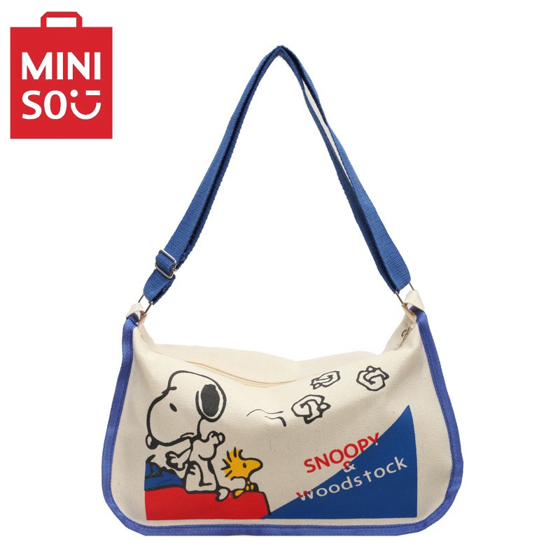 MINISO Snoopy Cartoon Cute Print Canvas Bag Large Capacity One Shoulder Dumpling Bag, Women's Crossbody Bag