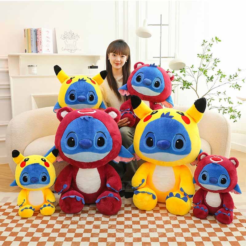 Giant Size Plush Stitch Pikachu Doll Soft Stuffed Animal Pillow, Strawberry Bear Plush Toys, Perfect Gift for All Ages