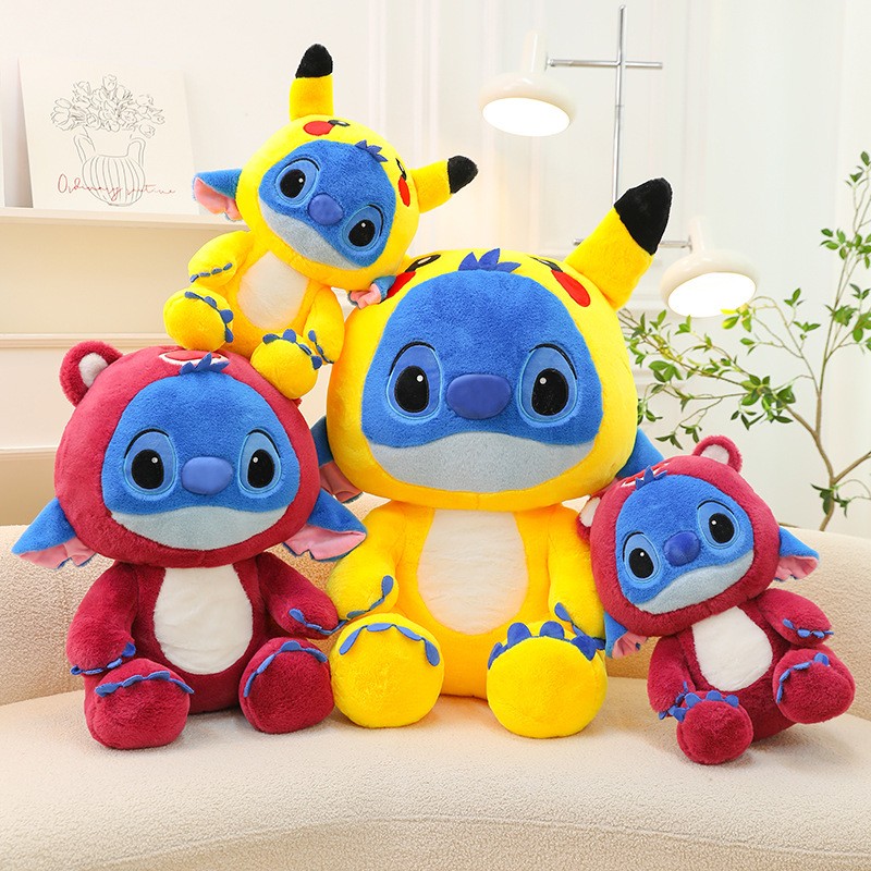 Giant Size Plush Stitch Pikachu Doll Soft Stuffed Animal Pillow, Strawberry Bear Plush Toys, Perfect Gift for All Ages