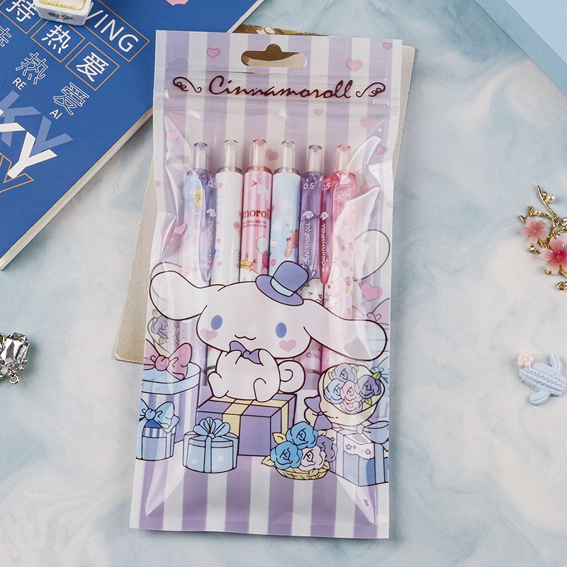 6Pcs/Set Kawaii Sanrio Hello Kitty 0.5mm Gel Pens Cute Kuromi Press Gel Pen Cartoon Kids School Student Stationery Supplies Gift