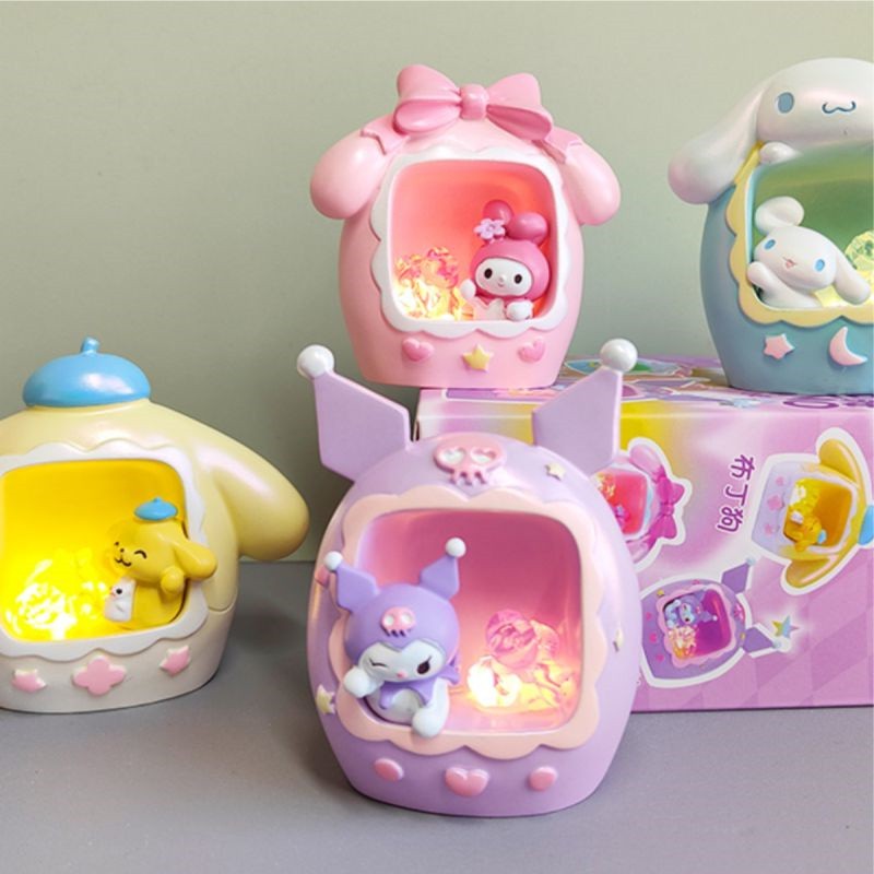 Original MINISO Kuromi Melody Cartoon Anime Moon Night Light Blind Box Decor Ornaments Toys, Cute Girls Gift, Kids Birthday Gifts