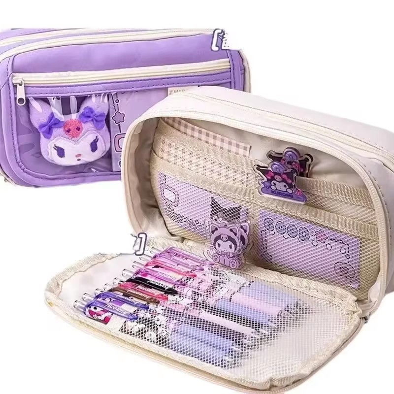 MINISO Cute Kuromi Large Capacity Pencil Case Pretty Zipper Pen Pouch for Girls, Complete Set of School Supplies