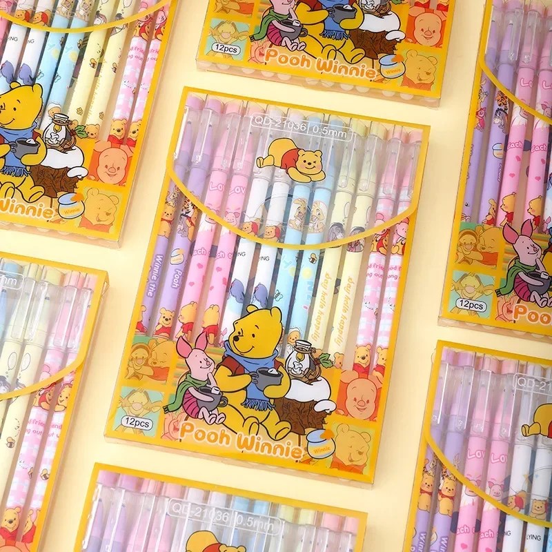 Disney 12pcs Gel Pen Cartoon Mickey Minnie Shape Children's Prize 0.5mm Black Pen for Office Supplies and Student Stationery