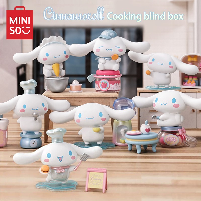 6 Boxes Cinnamoroll Cooking Blind Box MINISO Sanrio Doll Model Decorative Ornaments for Children Toys, Birthday Gifts, Kawaii Trendy Animation
