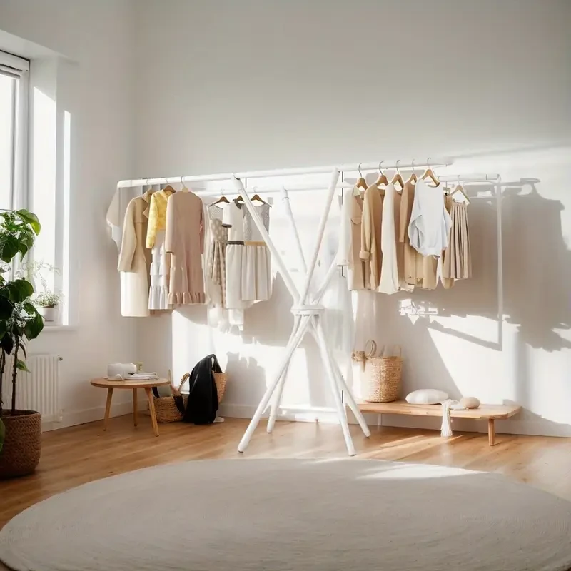 Spacious Folding Clothes Rack with Double Rods