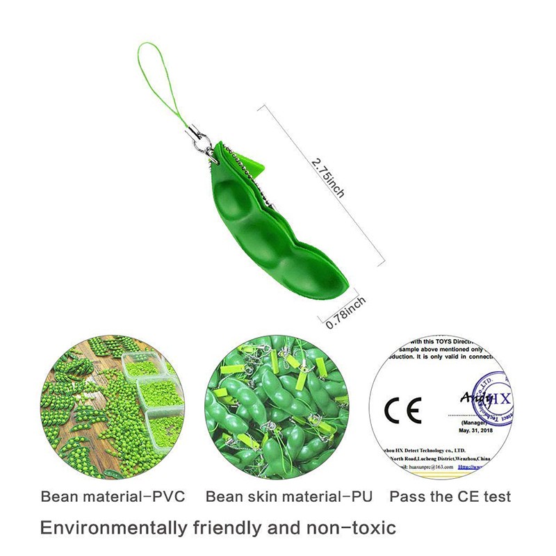 2Pcs Peapod Fidget Toy  Squeeze Bean Edamame Pea Keychain Keyring