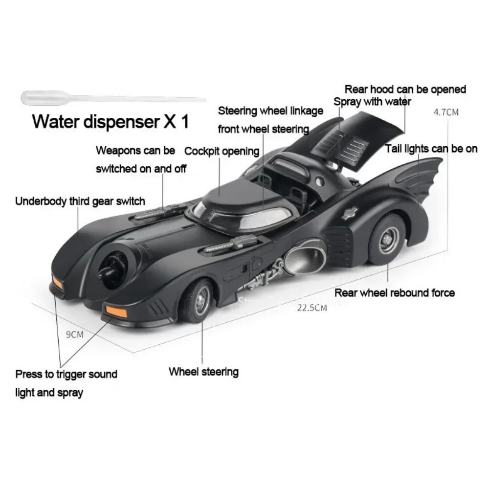 1/24 1989 Batmobile Alloy Car Model Metal Diecast Simulation Vehicle with Light and Sound