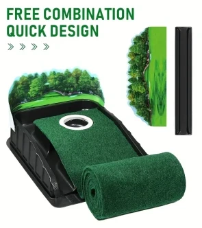 HUAEN GOLF ACCELERATOR PRO - Indoor Golf Putting Mat with Auto-Ball Return & Behind-the-Hole Ball Collector - Putter Alignment Guides at 3, 5 & 7 Feet