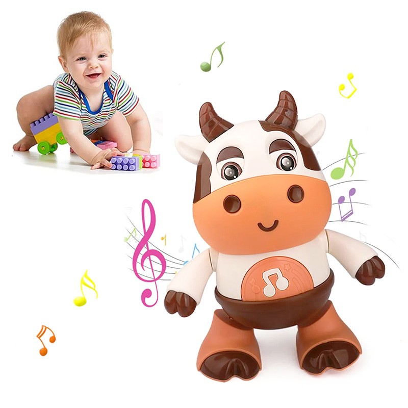 Baby Cartoon Cow Electronic Pet Toy - Dancing, Walking, Light and Music Interactive Educational Toy
