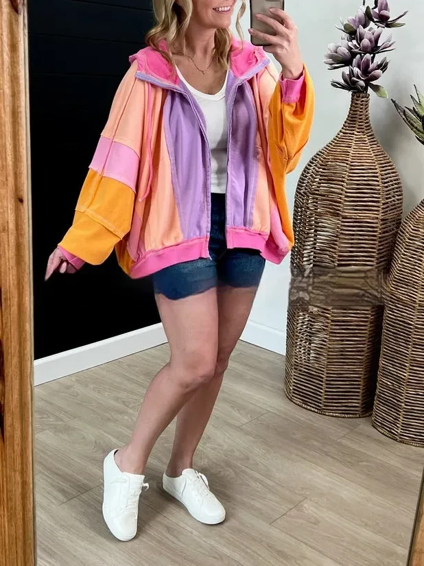 Fashion Personality Women's Colorblock Hood Jacket