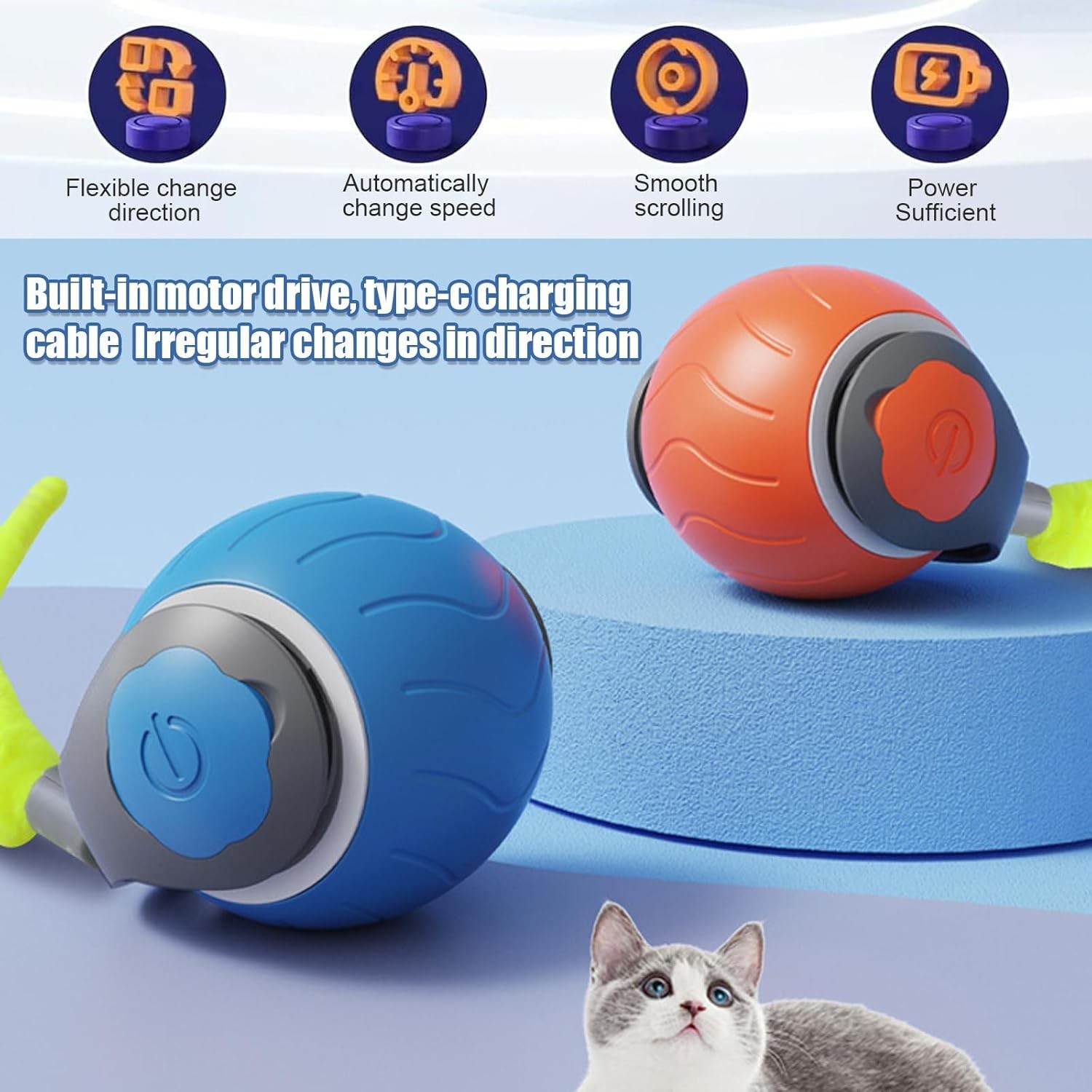 Speedy Tail 2.0 - Interactive Electric Rolling Ball with Teasing Tail  Smart Cat Toy for Indoor & Outdoor Fun