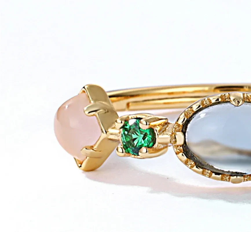 S925 Silver Plated Color Zirconium Rainbow Wish Stone ring Female