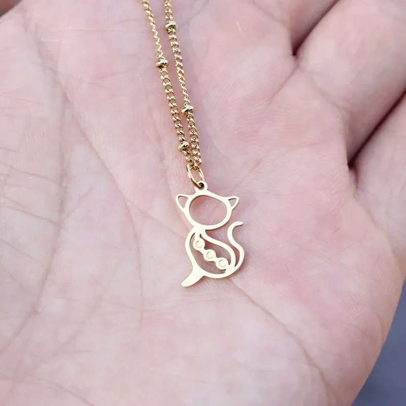Cat Pendant Necklace Creative Titanium Steel