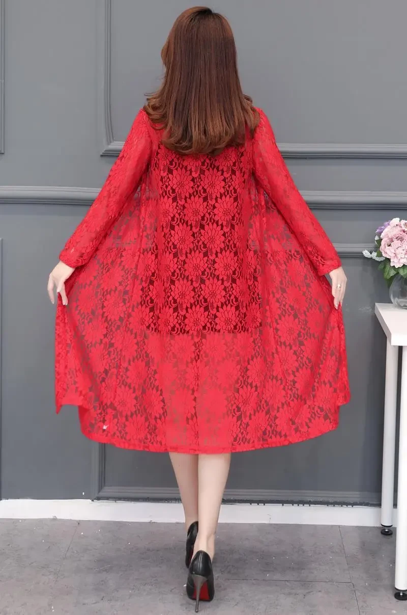 Lace Cardigan Mid-length Mesh Shawl Outer Match Loose Overknee Sun Protection Clothing Women's Coat