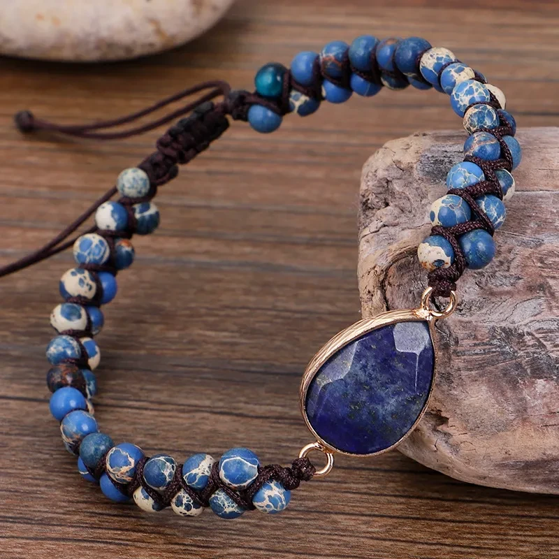 Boho Style Water Drop Love Heart Double-layer Stone Braided Bracelet