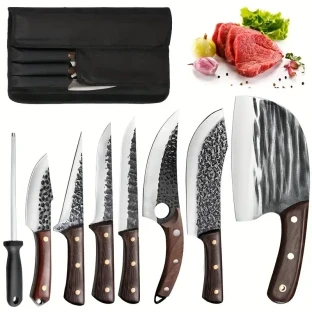 8PCS Professional Chef Butcher's Knife Set – High Carbon Steel Japanese Kitchen Knives + Storage Bag