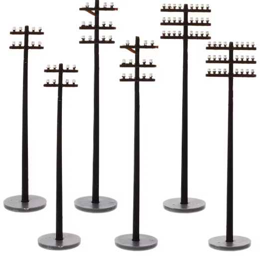 6pcs 1/87 1/100 Miniature Telephone Poles Model Railway Trains Layout Sand Table Scene Building Accessories