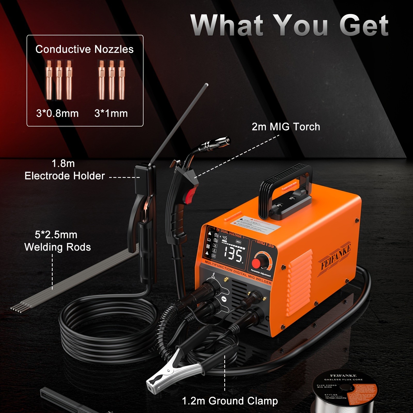 135A Flux Core MIG Welder 110V/220V 3-IN-1 MIG/ARC/Lift TIG Welding Machine IGBT DC Inverter Gasless Welder Synergy Welding Machine