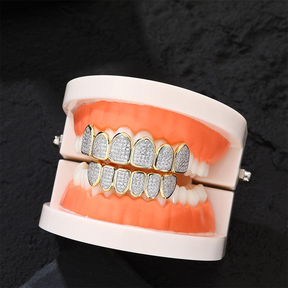 Feel Style Cool Teeth Grillz Set for Unisex  Cubic Zirconia Stone Top & Bottom Grillz,