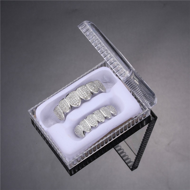 Feel Style Cool Teeth Grillz Set for Unisex  Cubic Zirconia Stone Top & Bottom Grillz,