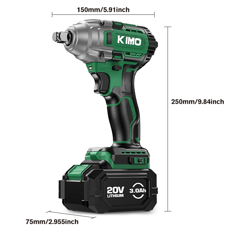 Cordless Impact Wrench 1/2", Premium Brake Stop, 3000 RPM & Max Torque 350 ft-lbs (475N.m), 7 Sockets & 3 Inch Extension Bar, 1/2 Impact Gun
