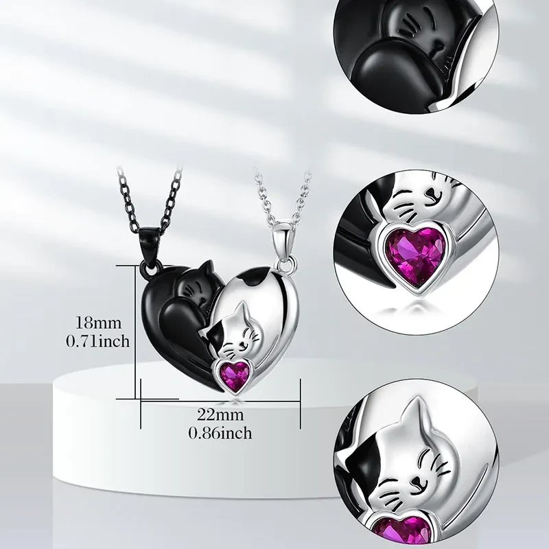 Couple Stitching Love Black And White Hug Cute Pet Cat Couple Pendant Necklace For Women Girls Fashion Exquisite Gift